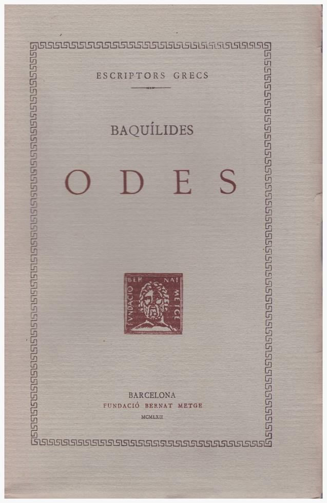 ODES | 9999900020915 | Baquílides | Llibres de Companyia - Libros de segunda mano Barcelona
