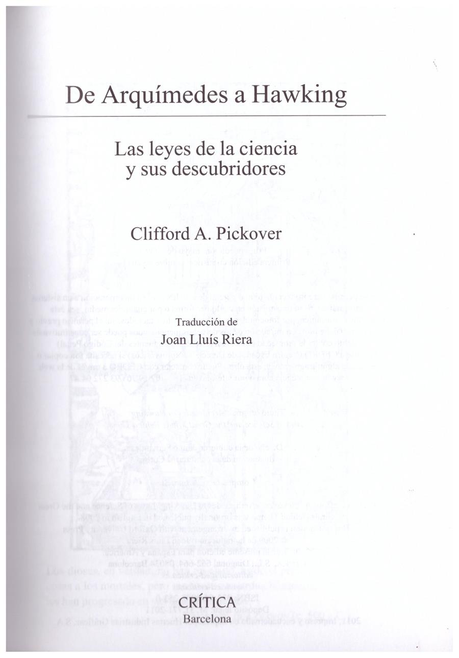 DE ARQUÍMEDES A HAWKING | 9999900189520 | Pickover, Clifford A | Llibres de Companyia - Libros de segunda mano Barcelona