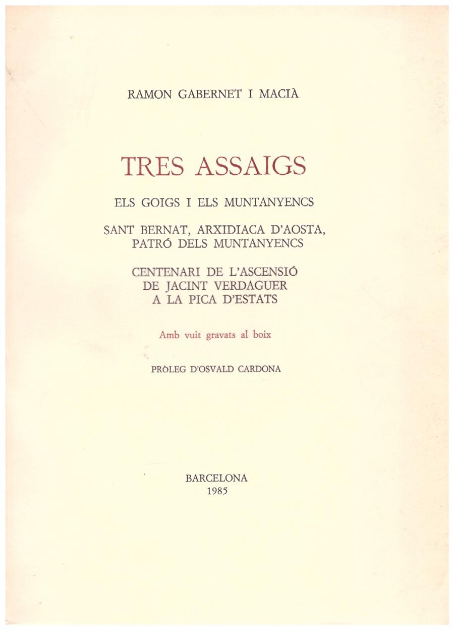 TRES ASSAIGS | 9999900191783 | Gabernet i Macià, Ramon | Llibres de Companyia - Libros de segunda mano Barcelona