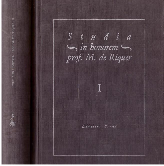 STUDIA IN HONOREM PROF. M. DE RIQUER 2 TOMOS | 9999900202137 | AA.VV | Llibres de Companyia - Libros de segunda mano Barcelona
