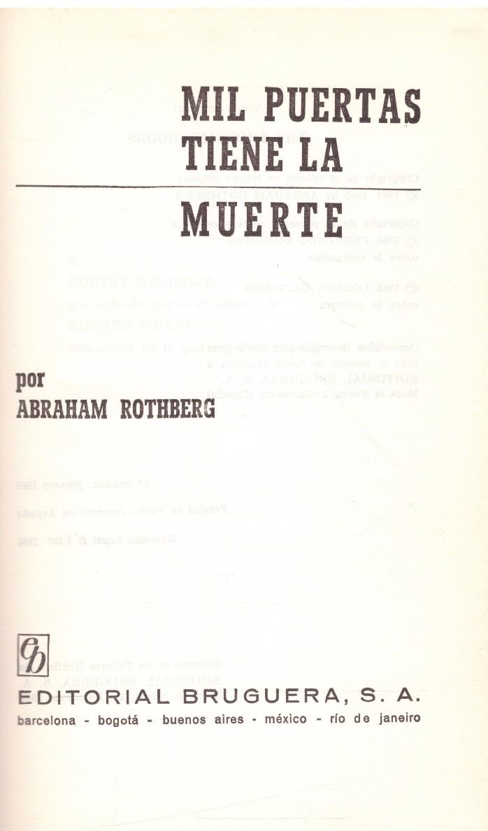 MIL PUERTAS TIENE LA MUERTE  | 9999900119190 | Rothberg, Abraham | Llibres de Companyia - Libros de segunda mano Barcelona