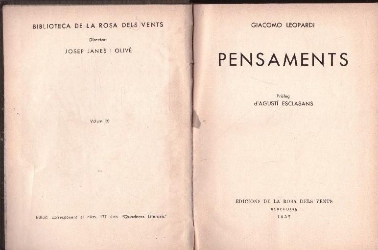 PENSAMENTS | 9999900231212 | Leopardi, Giacomo | Llibres de Companyia - Libros de segunda mano Barcelona
