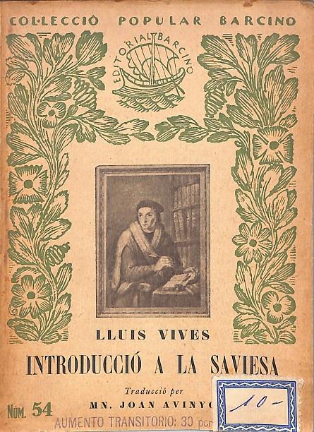 INTRODUCCIO A LA SAVIESA | 9999900061116 | Vives, Joan Lluís | Libros antiguos y de segunda mano con historia