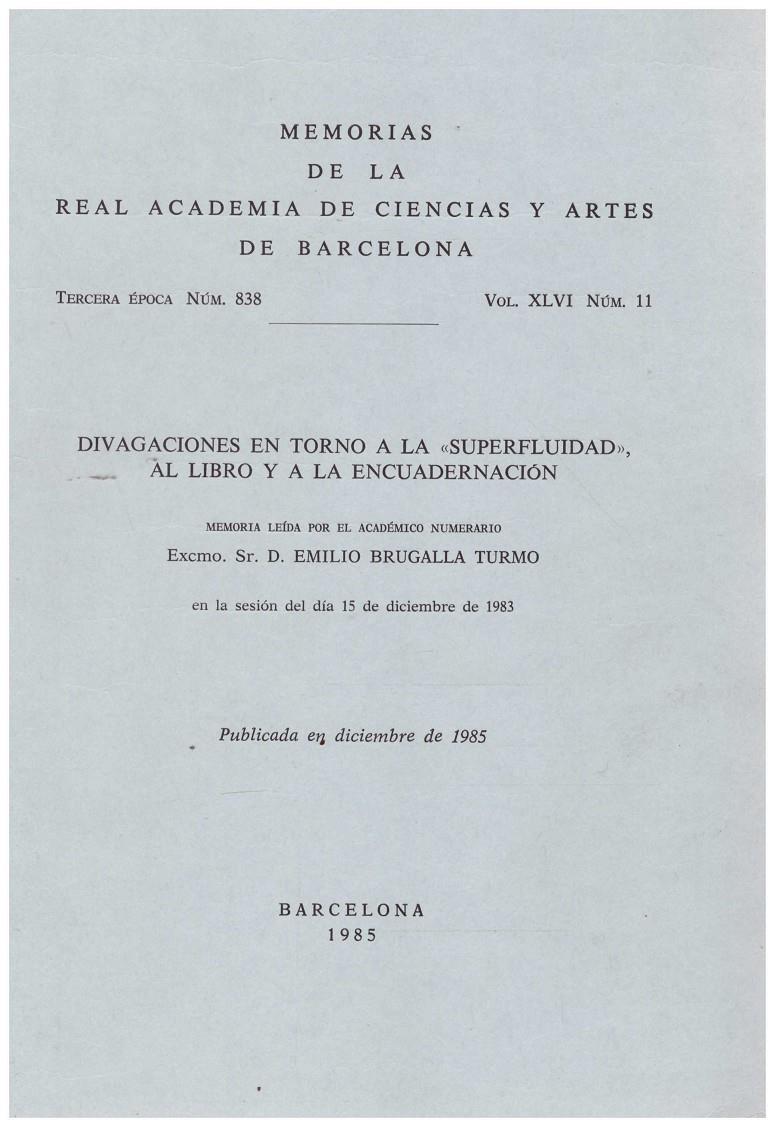 MEMORIAS DE LA REAL ACADEMIA DE CIENCIAS Y ARTES DE BARCELONA VOL XLVI  NUM 11 | 9999900212518 | Brugalla, Turmo Emilio | Llibres de Companyia - Libros de segunda mano Barcelona