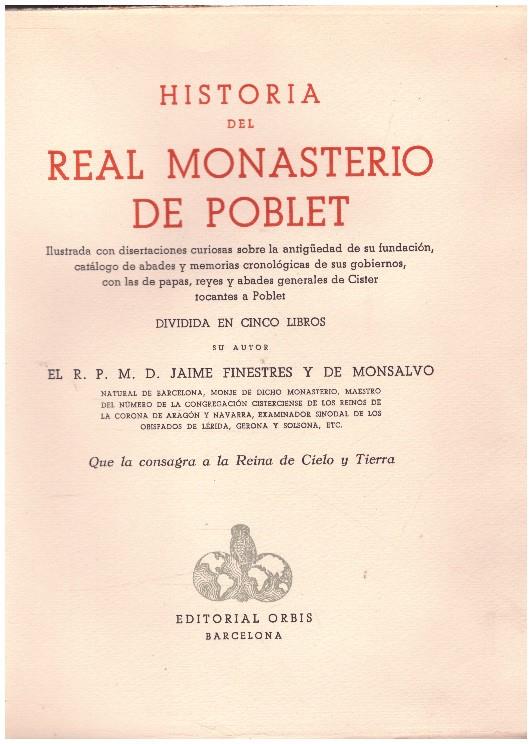 HISTORIA DEL REAL MONASTERIO DE POBLET TOMO V | 9999900231359 | Finestres Monsalvo, Jaime De | Llibres de Companyia - Libros de segunda mano Barcelona
