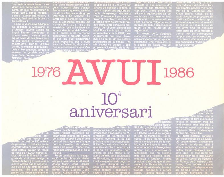 1976 - AVUI - 1986. 10 è Aniversari | 9999900102154 | Llibres de Companyia - Libros de segunda mano Barcelona