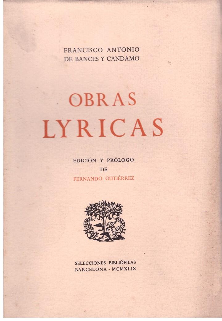 OBRAS LIRICAS | 9999900177183 | BANCES Y CANDAMO, FRANCISCO ANTONIO DE | Llibres de Companyia - Libros de segunda mano Barcelona