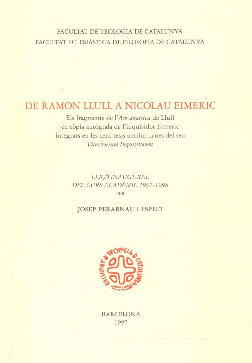 DE RAMON LLULL A NICOLAU EIMERIC | 9999900218916 | Perarnau i Espelt, Josep | Llibres de Companyia - Libros de segunda mano Barcelona