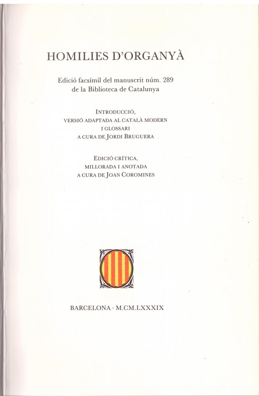 HOMILIES D'ORGANYÀ | 9999900206357 | Bruguera, Jordi | Llibres de Companyia - Libros de segunda mano Barcelona