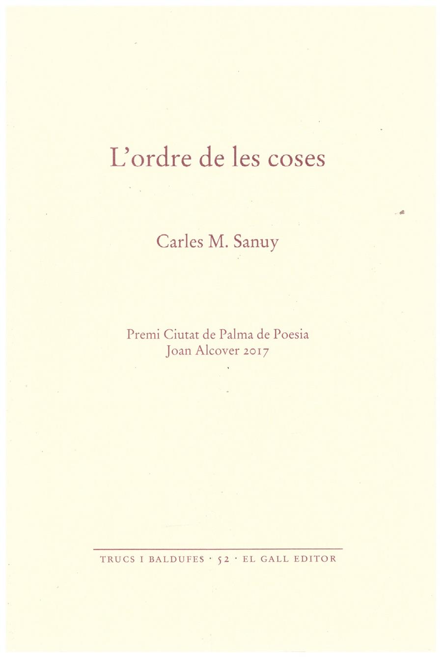 L'ORDRE DE LES COSES | 9999900200898 | Sanuy, Carles M | Llibres de Companyia - Libros de segunda mano Barcelona