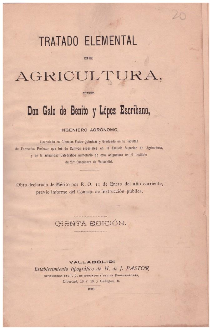 TRATADO ELEMENTAL DE AGRICULTURA | 9999900216752 | Benito, Galo De / Escribano, Lopez | Llibres de Companyia - Libros de segunda mano Barcelona