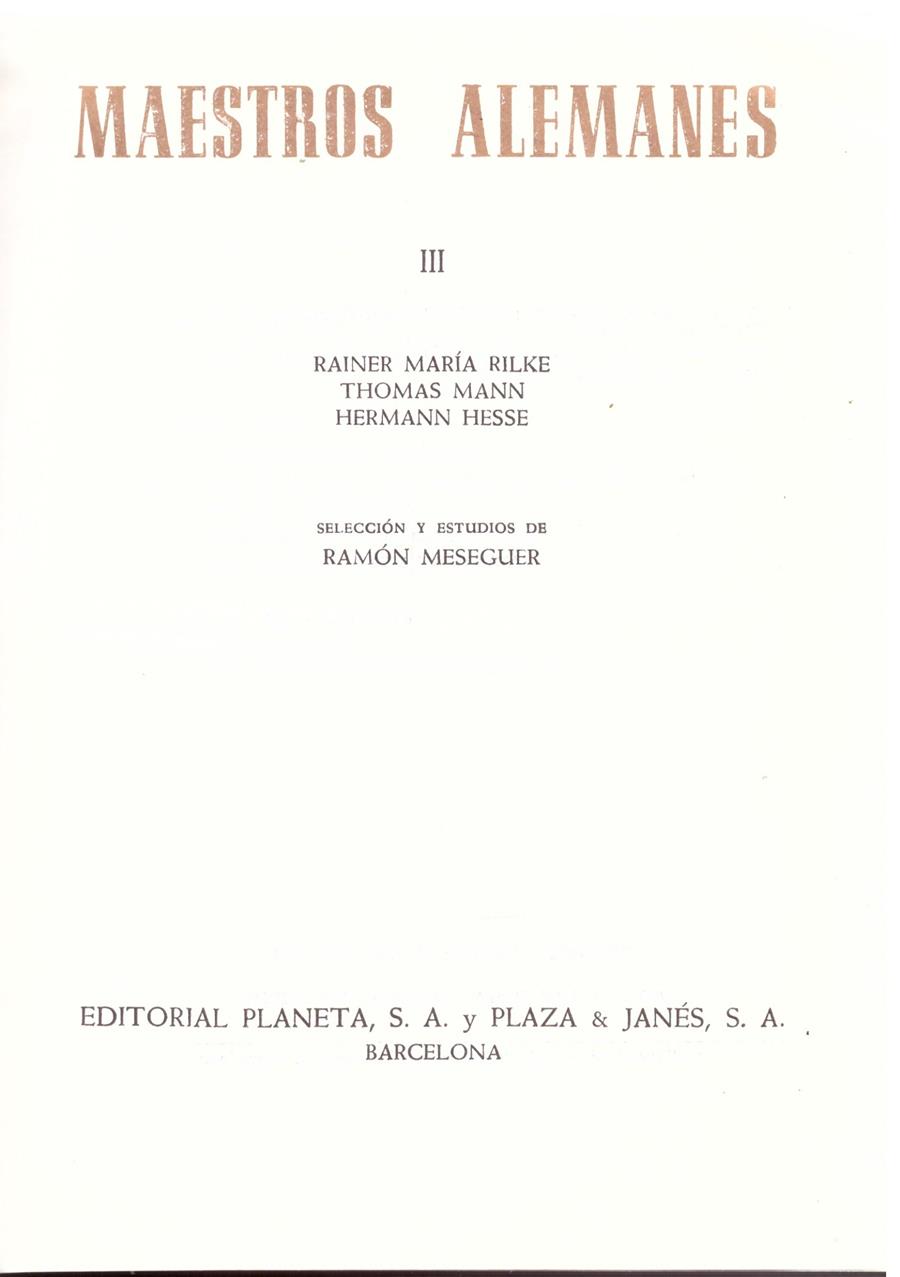 MAESTROS ALEMANES III | 9999900199031 | Rilke, Maria Rainer / Mann, Thomas / Hesse, Hermann | Llibres de Companyia - Libros de segunda mano Barcelona