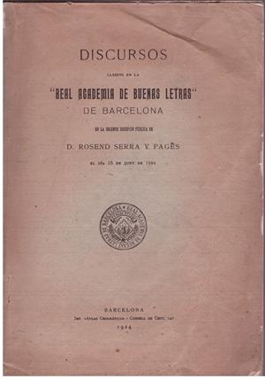 DISCURSOS | 9999900015560 | SERRA Y PAGES, ROSEND | Libros antiguos y de segunda mano con historia