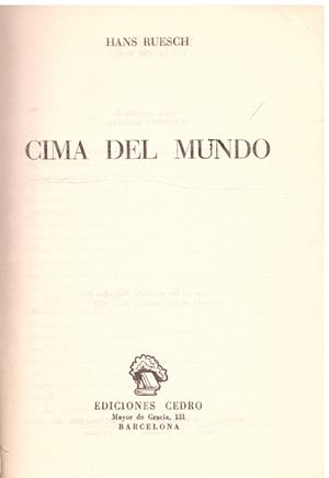 CIMA DEL MUNDO | 9999900100839 | Ruesch, Hans | Libros antiguos y de segunda mano con historia