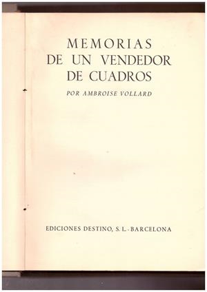 MEMORIAS DE UN VENDEDOR DE CUADROS | 9999900131758 | Vollard, Ambroise | Libros antiguos y de segunda mano con historia