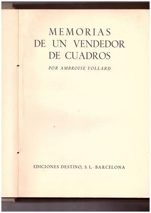 MEMORIAS DE UN VENDEDOR DE CUADROS | 9999900131758 | Vollard, Ambroise | Llibres de Companyia - Libros de segunda mano Barcelona
