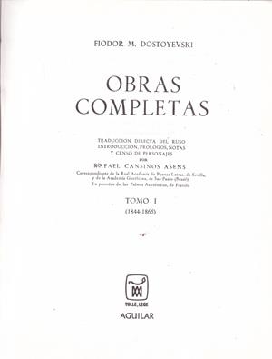 OBRAS COMPLETAS. Tomo I | 9999900011180 | Dostoyevski, Fiodor | Libros antiguos y de segunda mano con historia