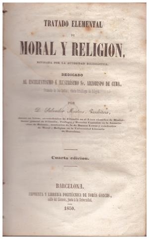 TRATADO ELEMENTAL DE MORAL Y RELIGION | 9999900055238 | Mestres, Salvador | Libros antiguos y de segunda mano con historia