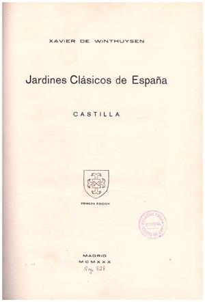 JARDINES CLÁSICOS DE ESPAÑA | 9999900030495 | Winthuysen, Xavier de | Libros antiguos y de segunda mano con historia