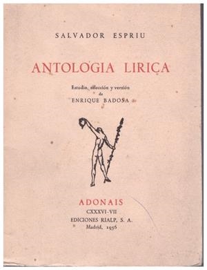 ANTOLOGIA LIRICA | 9999900007862 | Espriu, Salvador | Libros antiguos y de segunda mano con historia