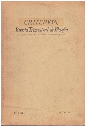 CRITERION. Revista trimestral de filosofía. Vol. XI. Gener-Març | 9999900013269 | Libros antiguos y de segunda mano con historia