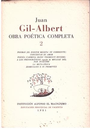 OBRA POETICA COMPLETA VOL 2 | 9999900180534 | GIL ALBERT, JUAN | Libros antiguos y de segunda mano con historia