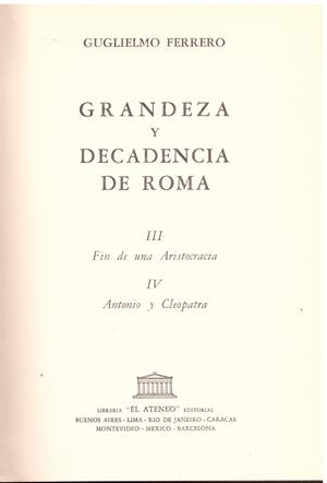 GRANDEZA Y DECADENCIA DE ROMA 2 TOMOS | 9999900185850 | FERRERO, GUGLIELMO | Libros antiguos y de segunda mano con historia