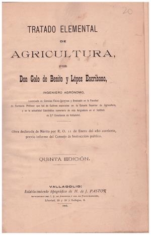 TRATADO ELEMENTAL DE AGRICULTURA | 9999900216752 | Benito, Galo De / Escribano, Lopez | Libros antiguos y de segunda mano con historia