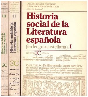 HISTORIA SOCIAL DE LA LITERATURA ESPAÑOLA 3 TOMOS | 9999900222098 | Aguinaga, Blanco Carlos / Puertolas, Rodriguez Julio / Zavala, M. Iris | Libros antiguos y de segunda mano con historia