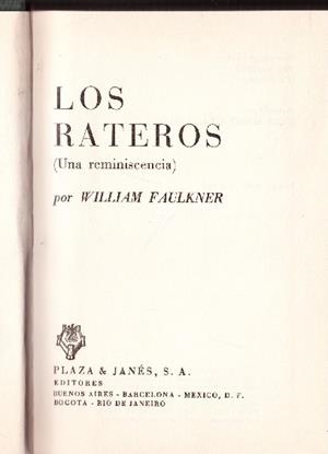 LOS RATEROA | 9999900232479 | Faulkner, William | Libros antiguos y de segunda mano con historia